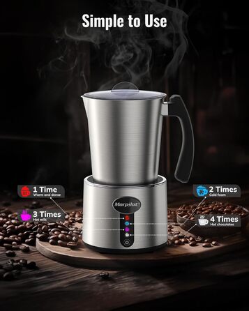 Електричний піноутворювач для молока Morpilot, 500 мл, 650 Вт, нержавіюча сталь, миється в посудомийній машині, для гарячого та холодного молока, шоколаду, антипригарне покриття