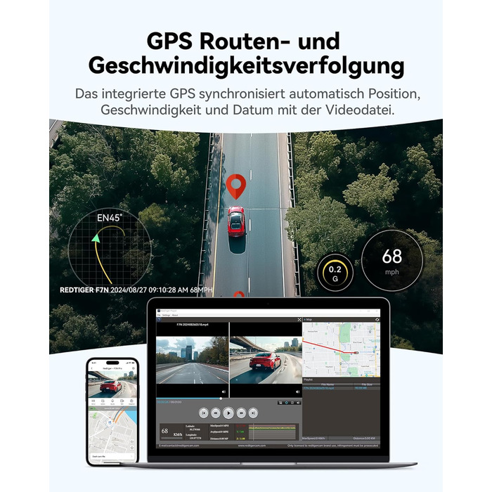 Відеореєстратор REDTIGER F7N Pro 4K, Dual (перед + зад), STARVIS, 64GB, WiFi, GPS, IPS 3.18