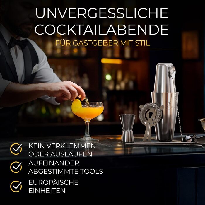 Набір для коктейлів EMPATION, 8 предметів: Boston Shaker з нержавіючої сталі 825 мл, мінімалістичний барний аксесуар, набір для початківців та професіоналів, ідеальний подарунок