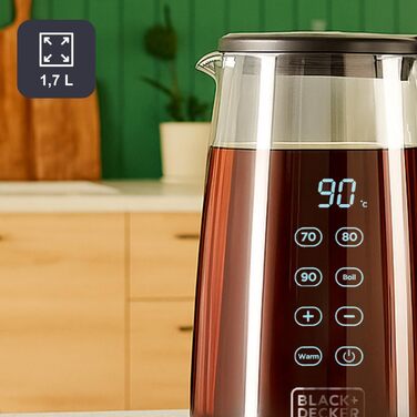 Електричний чайник BLACK+DECKER BXKE2202E 2200W 1.2L з поворотним підставою 360°C, для лівшів, з ергономічною ручкою, автовимкненням, індикатором рівня води та кнопкою відкриття