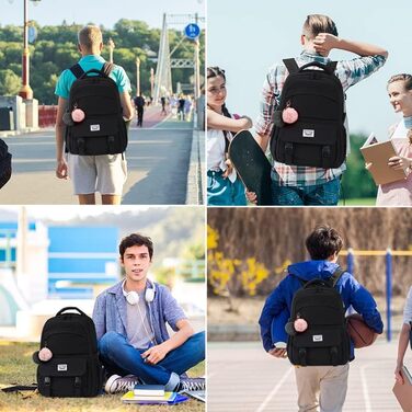Шкільний рюкзак для підлітків: водонепроникний, з відділенням для ноутбука 15.6 дюймів, легкий, чорний