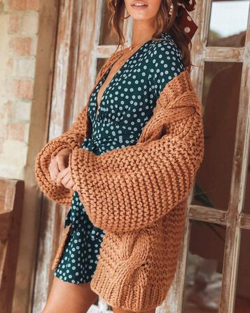 Кардиган Cicy Bell Daen з широким кроєм та рукавами-ліхтариками, оливковий (M, Хакі)