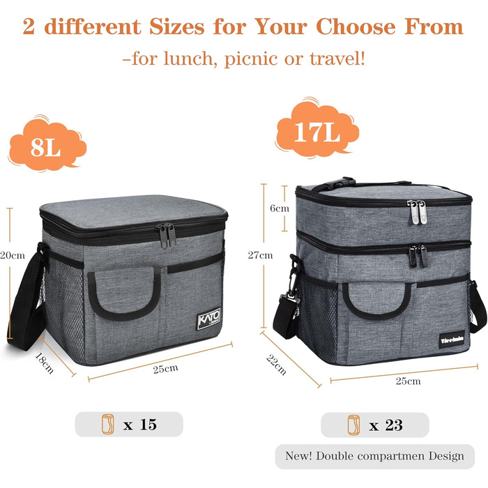 Термосумка Kato Tirrinia 17L для пікніків та подорожей: велика, водонепроникна, для 23 доз