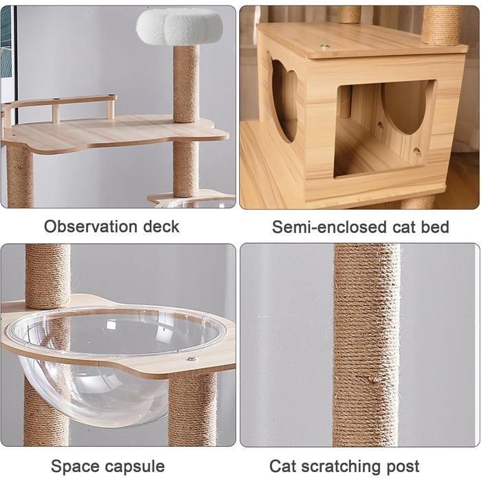 Кігтеточка для котів Katzenbaum 170 см з 2 будиночками, драбиною, іграшками та платформ з джуту (макс. вага 30 кг)