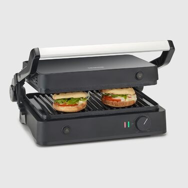 SEVERIN SEVINI Lite, Contact Grill for Meat, Fish & Vegetables, Ceramic-Coated Sandwich Maker for Fat-Free Grilling, Indoor Grill up to 220°C Heat, 1,800 W, black, KG 2398