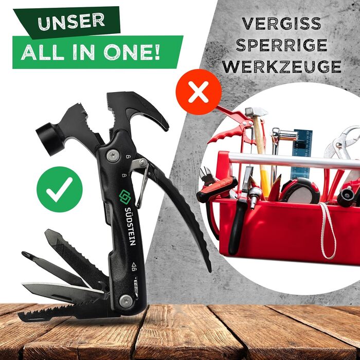 12-в-1 Багатофункціональний інструмент з молотком, викруткою та іншим – Прекрасний подарунок для чоловіків у подарунковій упаковці