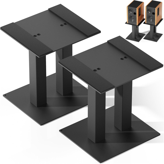 Підставка для аудіо колонки настільна, 25 см, метал, чорна, пара, з антиковзкими гумовими смужками, 21 x 24 x 25 см
