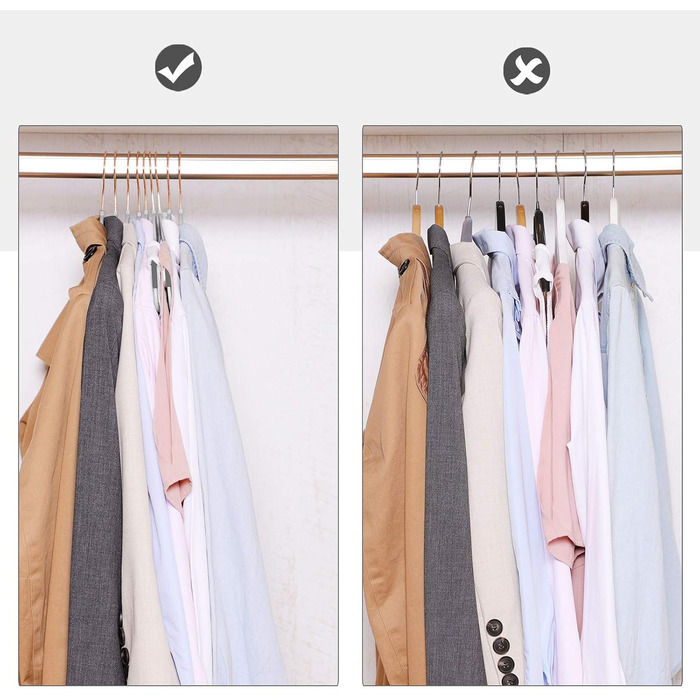 SONGMICS Clothes Hangers, 30-Piece Set, Plastic Hangers, Non-Slip, Space-Saving, 0.5 cm Thick, 42 cm Long, 360° Swivel Hook in Rose Gold, Light Gray-Dark Gray CRP020G01