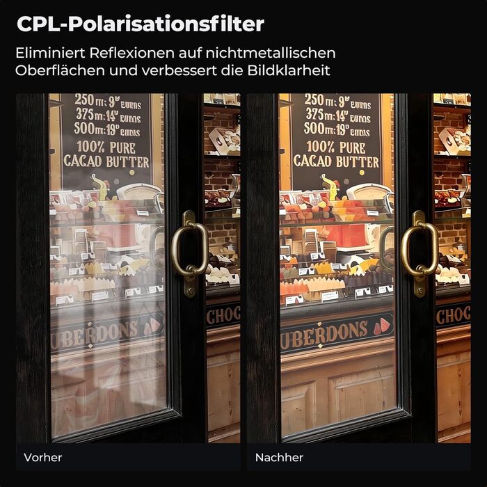 Поляризаційний фільтр K&F Concept 82mm CPL HD з багатошаровим покриттям Nano-Xcel (з кришкою об'єктива)