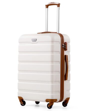 Валіза COOLIFE з жорстким корпусом, тріляк, ручна валіза з TSA-замком та 4 колесами (білий/коричневий, велика валіза)