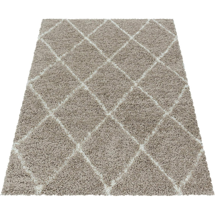Круглий килим HomebyHome Shaggy 160 см, високий ворс, скандинавський візерунок, м'який та пухнастий. Підходить для вітальні, спальні, кухні, коридору. Розмір 200 x 290 см (прямокутний), колір бежевий.