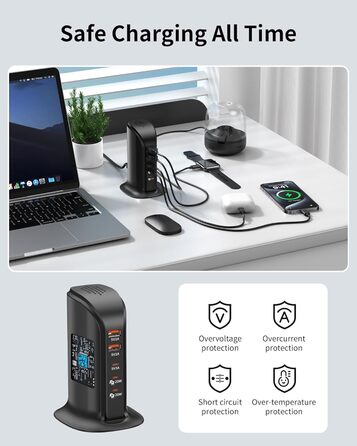 Зарядний пристрій USB-C 55W багатопортовий для iPhone, iPad, Samsung та інших пристроїв - Вежа USB-станція з 5 портами