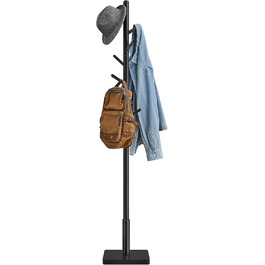 VASAGLE Coat Rack, Clothes Rack Solid Wood, Tree Shape Jacket Stand, 8 Hooks for Jackets, Hats, for Entryway, Hooks and Holding Rod made of Rubberwood, Cloud White RCR00W02 (Ink Black, 1)