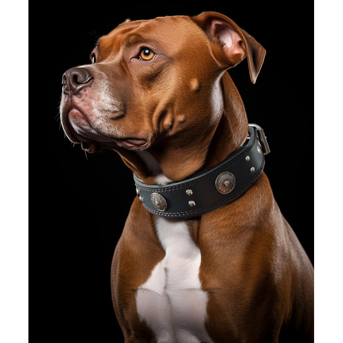 Нашийник для собак з натуральної шкіри, 5 см, ручної роботи, чорний, розмір S (38-49 см)