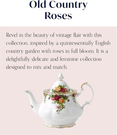 Чайник Royal Albert Old Country Roses 1,2 л, білий з квітковим принтом