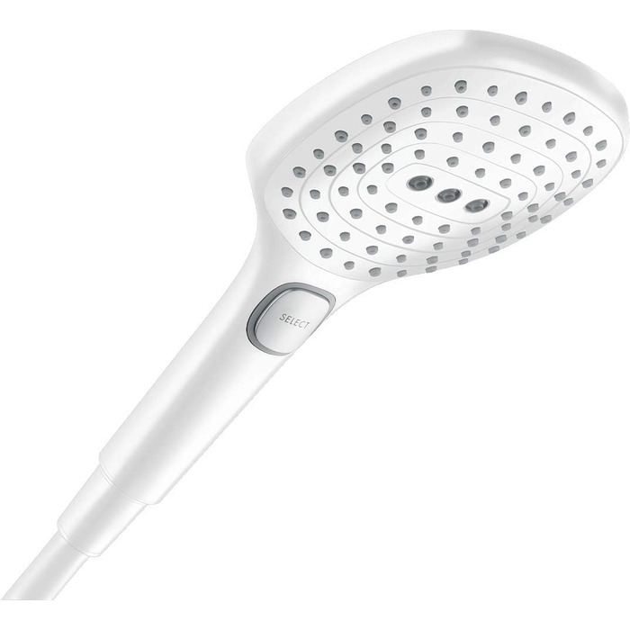 hansgrohe Raindance Select E - water-saving showerhead 9 l/min (EcoSmart), hand shower with 3 spray patterns, square shower head (120 x 120 mm), water-saving showerhead with anti-limescale function, 26521000 (Matt Black, 3 spray patterns)