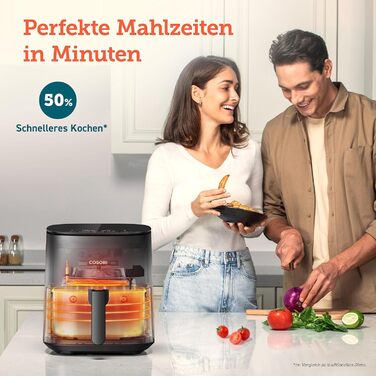Аерофритюрниця COSORI 9-в-1, 5 л, компактна, до 230°C, для м'яса, з антипригарним кошиком і сенсорним склом, 130+ рецептів, мало олії