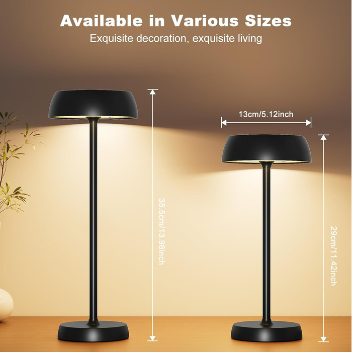 Світлодіодна настільна лампа бездротова з регулюванням яскравості, сенсорним керуванням, 4 режими освітлення, акумуляторна, для спальні, домашнього офісу, кемпінгу - 1 шт.