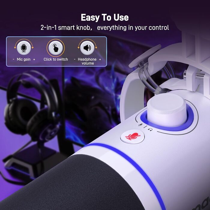 Мікрофон MAONO PD200XS XLR/USB з підсвічуванням RGB, комплект з кріпленням, програмним забезпеченням та регулятором гучності для запису, стрімінгу, геймінгу та Mac/PC