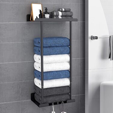 Danclit Towel Holder No Drilling, Carbon Steel Double Self-Adhesive Black Towel Hooks for Bathroom Kitchen