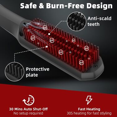 VIKICON Men's Beard Straightener Brush - Mini Pro Hair Straightener with Negative Ions, 3-Temp Settings, Portable & Fast for Beard & Hair Styling - Black