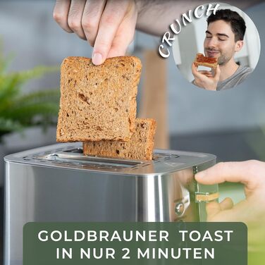 WALDWERK Design Toaster - made from 304 stainless steel and oak wood - for 2 slices - with bagel attachment - with extra wide and deep toasting chambers - with crumb tray Toaster stainless steel and wood