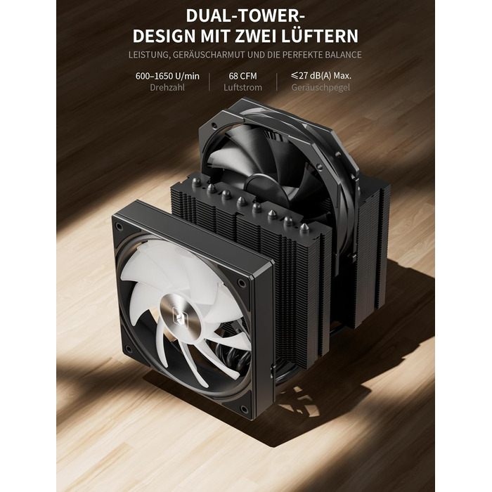 upHere UE2 Elite KC8C: Потужний кулер CPU з ARGB підсвічуванням (120мм, 8 heatpipes, 280W) для AM5/AM4/AM3, Intel 1851/1700/115x/1200