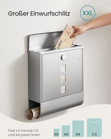 Поштова скринька SONGMICS з замком, оглядовим вікном та відділенням для газет, сіра - GMB20AG (37x37x11 см)