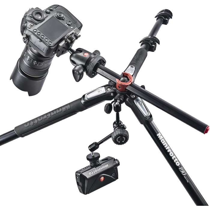 Штатив Manfrotto MT190XPRO4 з кутовою центральною колоною - 4-секційний штатив для DSLR та бездзеркальних камер, чорний/антрацитовий алюміній