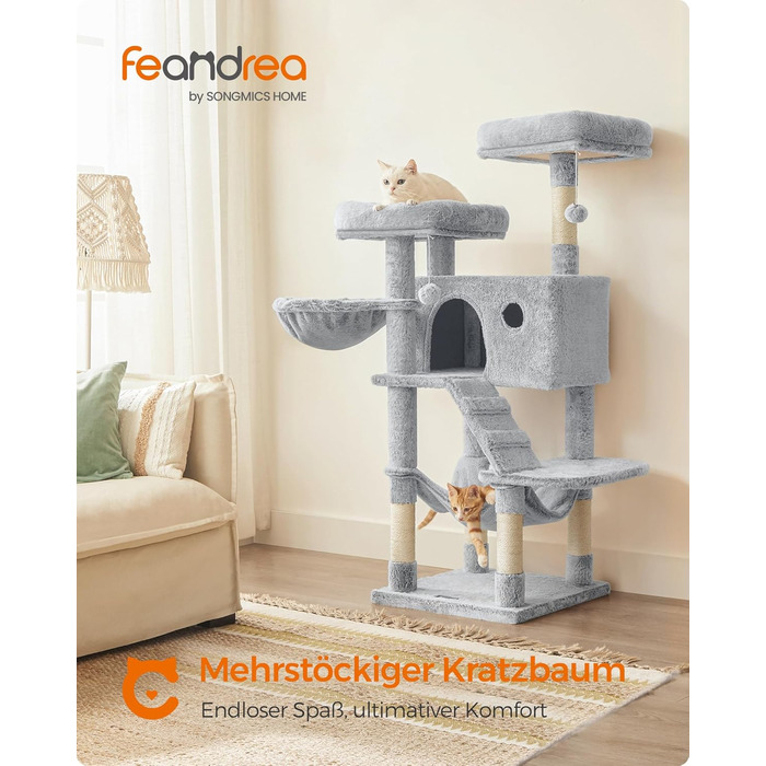 Дерево для котів Feandrea велике, кігтеточка з м'яким покриттям, для великих котів, Ombré сіро-біле PCT162W01