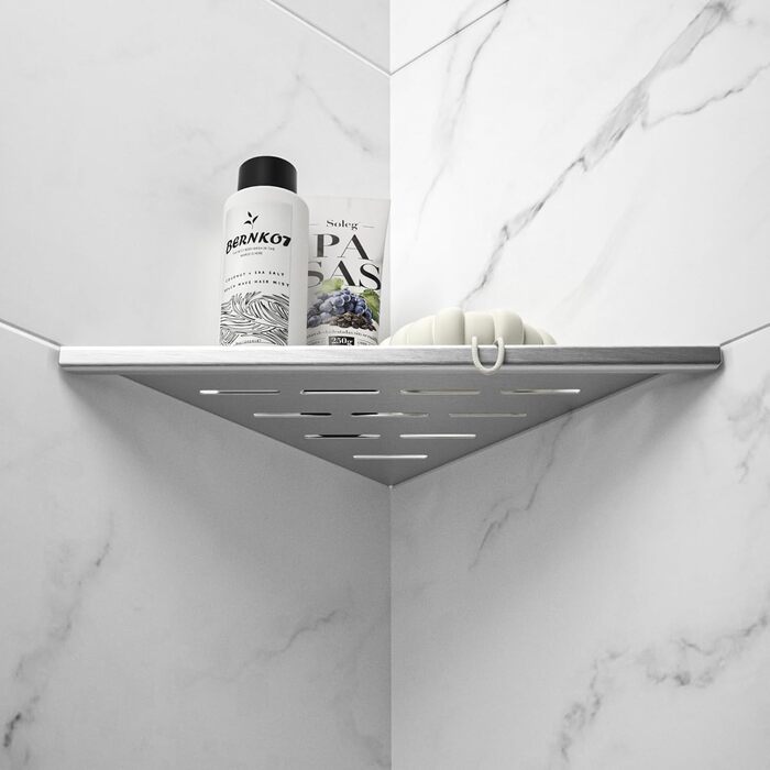 Bernkot Eck Duschregal, Edelstahl 304 Bathroom Shelf for Tiled Walls, Recessed Shelf for Bathroom Renovation (Brushed, 254mm - 2 Pack)