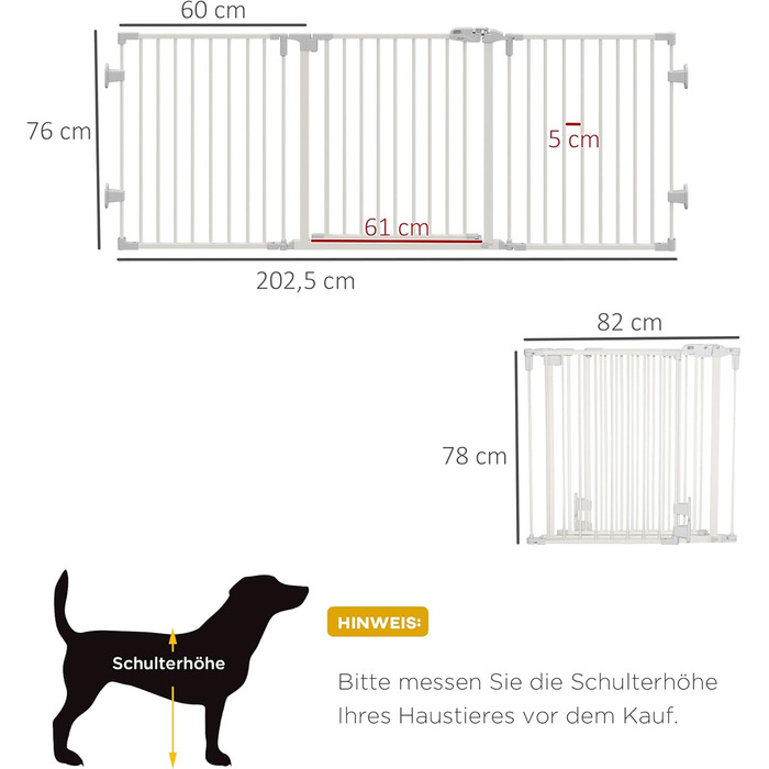 Захисний бар'єр для собак PawHut - переносний, регульований, 3 панелі, 202,5 x 76 см, білий