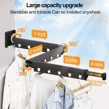 Висувна стійка для одягу, 3-х рівнева, розкладна, для кріплення на стіні, 126 см, економія місця, розкладна, з гачками, для балкона, білизни, ванної кімнати, білий, молочно-білий (пістолетно-сірий)