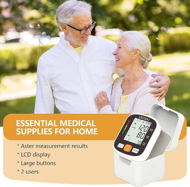 Автоматичний тонометр на зап'ясті: регульована манжета + 2 батарейки AAA та сумка для зберігання – детектування нерегулярного серцевого ритму, пам'ять на 99 вимірювань, великий LCD-дисплей, білий/синій (чорний)