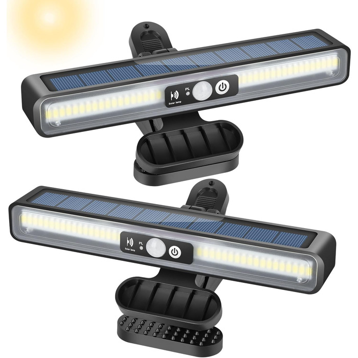 LEKIA Solar Lights for Outdoors, 2 Pack Clip-on Solar Light Garden with Motion Sensor, 2 Mounting Options 3 Modes Wall Light with 36 LEDs (6000k white)