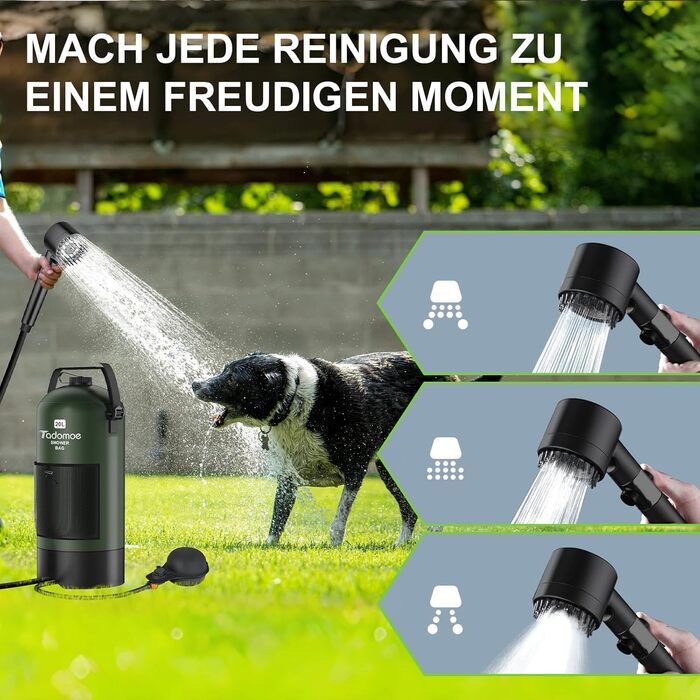 Сонячний душ для кемпінгу на 20 літрів з насосом та сумкою, зелений