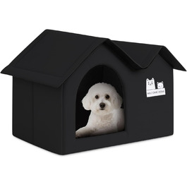 Зручне котяче будиночок ALLSOPETS для вулиці: водонепроникне собаче житло, тепле ізольоване притулок для тварин з подвійним дахом (чорний)