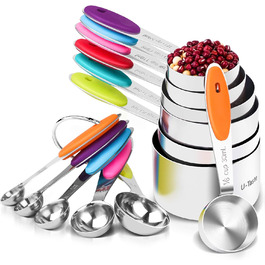 U-Taste 18/8 Stainless Steel Measuring Cups and Spoons Set with 12 Pieces, Improved Thickness Handle, American (Multicolor)