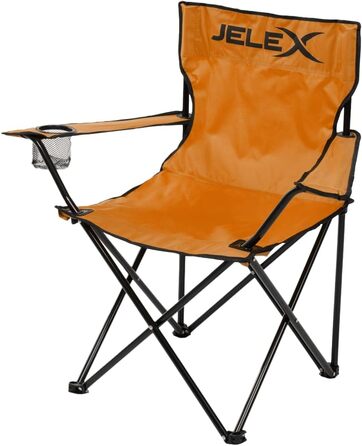 Кемпінговий стул JELEX Expedition зі спинкою, підлокітниками та тримачем для напоїв, простий механізм складання. Олив'яний, стійкий до бруду та води.
