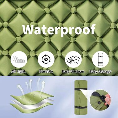 Каремат для кемпінгу та відпочинку на природі: самонадувний килимок, легкий, антипрокольний, з помпою та подушкою (армійний зелений)