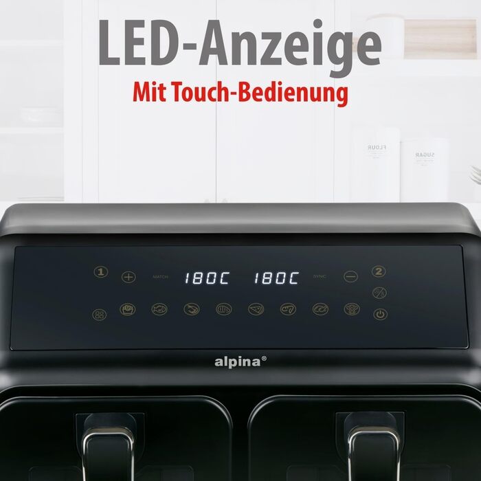 Фритюрниця Alpina Heißluft XXL: Air Fryer для 4-6 осіб, 1800W, 8L, 80-200°C, таймер 2 години, цифровий дисплей