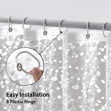 Штора для ванної MIULEE анти-грибок 180x180 см, 3D каміння, водонепроникна EVA пластик, з 12 кільцями