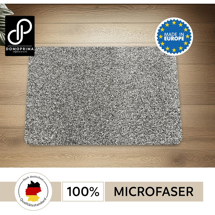 Килимок для підлоги Domoprina з мікрофібри, миючий, неслизький, надзвичайно поглинаючий та плоский – антибактеріальний, для внутрішнього та зовнішнього використання (60x40 см) (Сірий, 60x40 см)