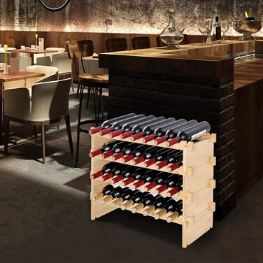 VEVOR Wine Rack, Wine Stand for 48 Bottles, Bamboo Bottle Rack with 6 Compartments, Stackable Vintage Wine Rack Metal for Cellar, Bar, Storage Room, etc. Bottle Holder Wine Bottle Rack, Holds up to 60 kg