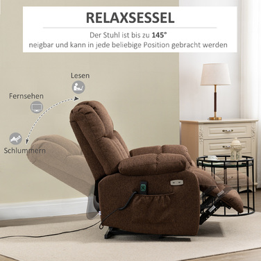 HOMCOM Electric TV Recliner with Lift Assist, Recliner with Remote Control, Power Cord, 58W, Brown, Steel, Polyester, 92 x 95 x 107 cm | Aosom