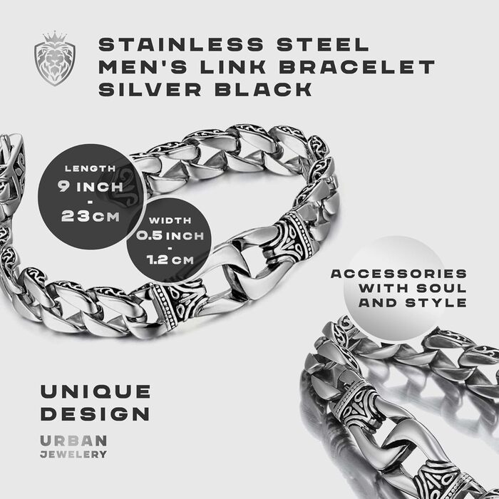 Чоловічий браслет URBAN JEWELRY з нержавіючої сталі, чорний, 23 см (з подарунковою коробкою бренду)
