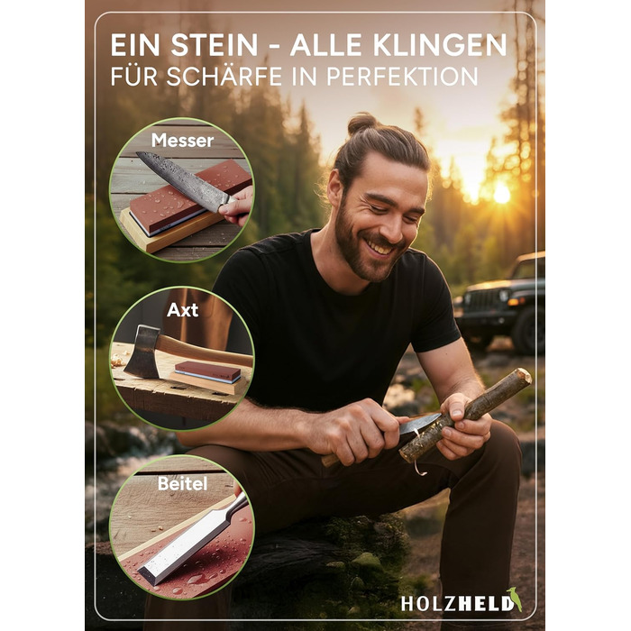 Набір для заточування ножів та інструментів Schleifstein: 400/1000/3000/8000 гріт, шкіра, кутник для заточування