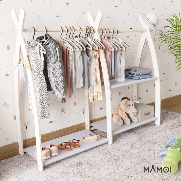 Дитяча вішалка для одягу MAMOI® для дитячої кімнати | Вішалка для дитячого одягу 106x95x32 / 53x95x32 см | Екологічна | Зроблено в ЄС