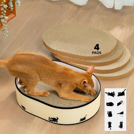 Котячий когтетоп з коробкою та 4 змінними когтеточками - великий комплекс з міцного гофрокартону, двосторонні когтеточки з наклейками DIY - лежанка для котів у квартирі, захист меблів. Великий котячий бокс + 4 когтедрови + наклейки