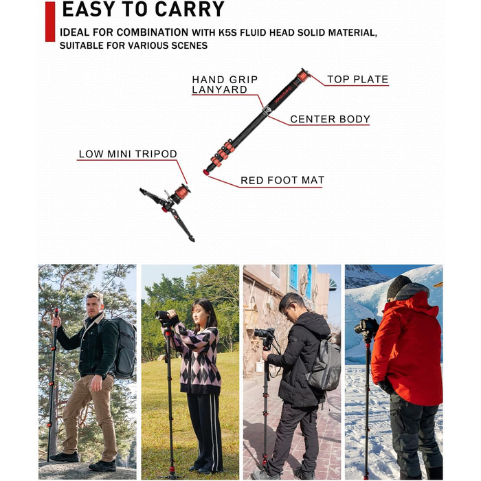 Штатив монопод IFOOTAGE Cobra 3 C180F-P з вуглецевого волокна, 181 см, максимальне навантаження 8 кг